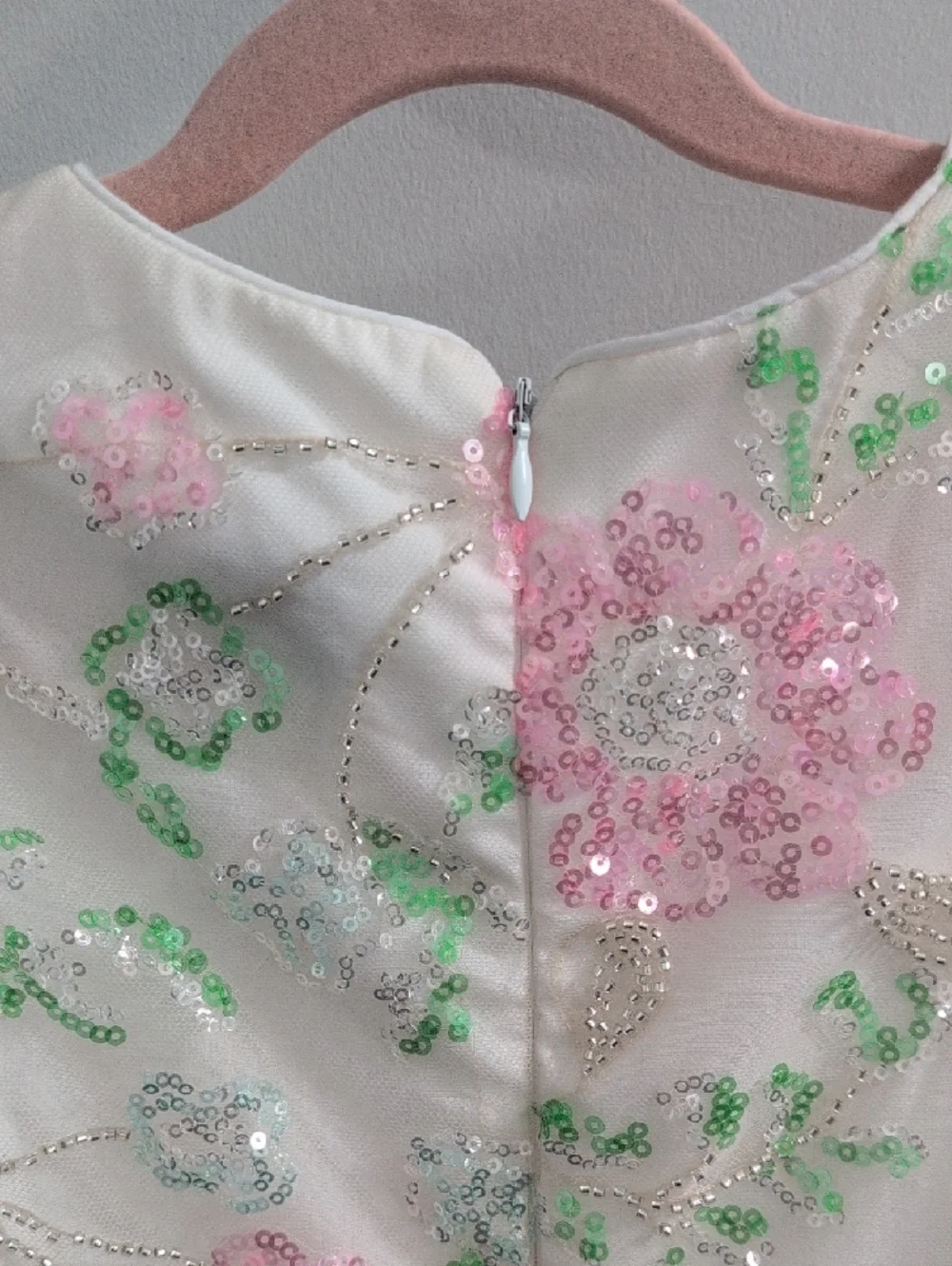 Lola + The Boys White Floral Sequin Girls' Formal Dress - Pink & Green
